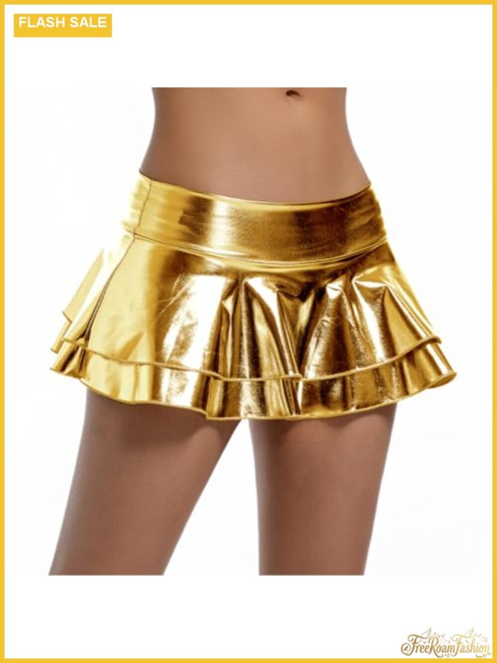 Women's Metallic Pleated Mini Skater Skort Low Rise Ruffle Dance Club Skirt